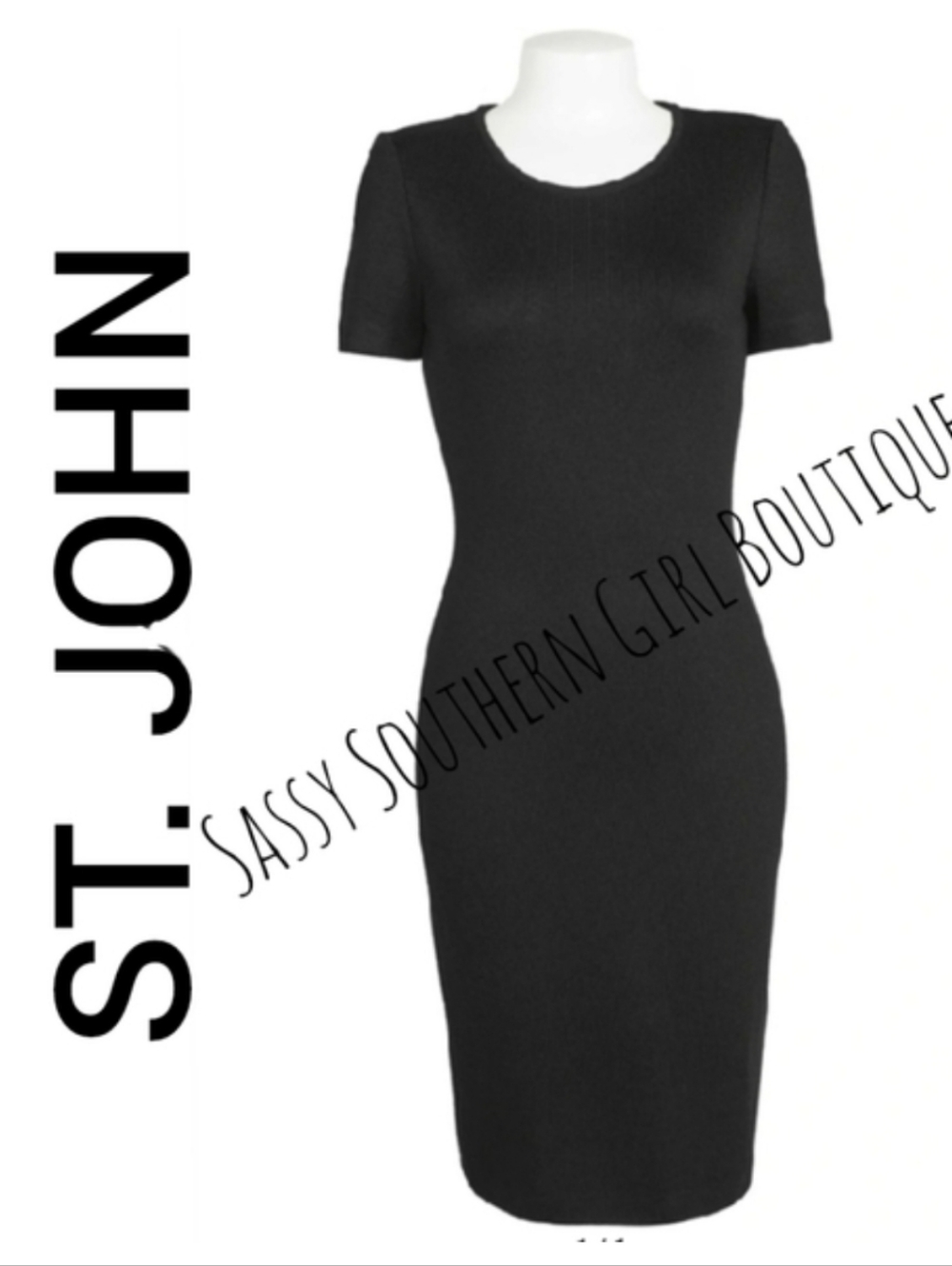 🆕⭐ST. JOHN black short sleeve midi sheath dress